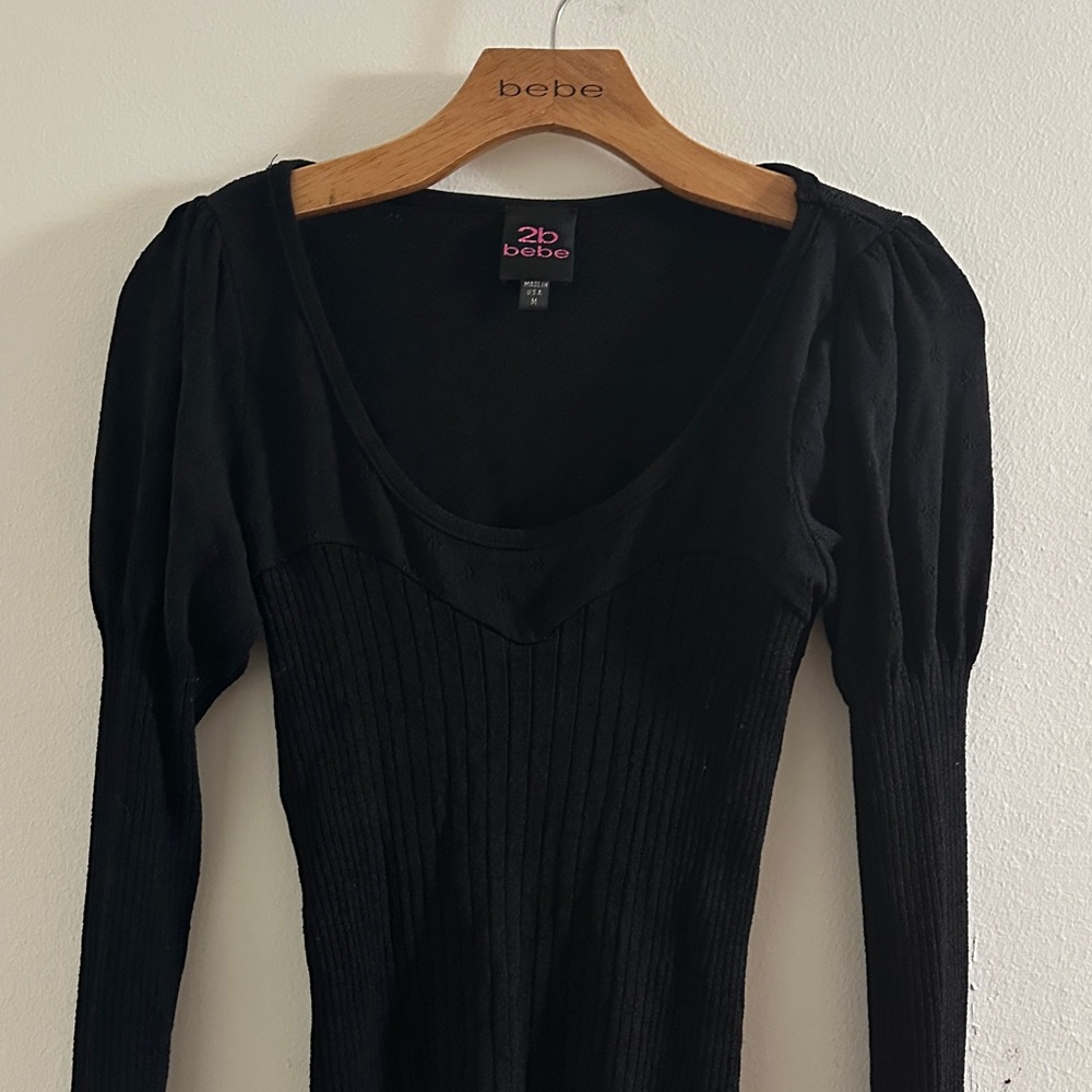 2B Bebe bustier Elegant Black Long Sleeve Top